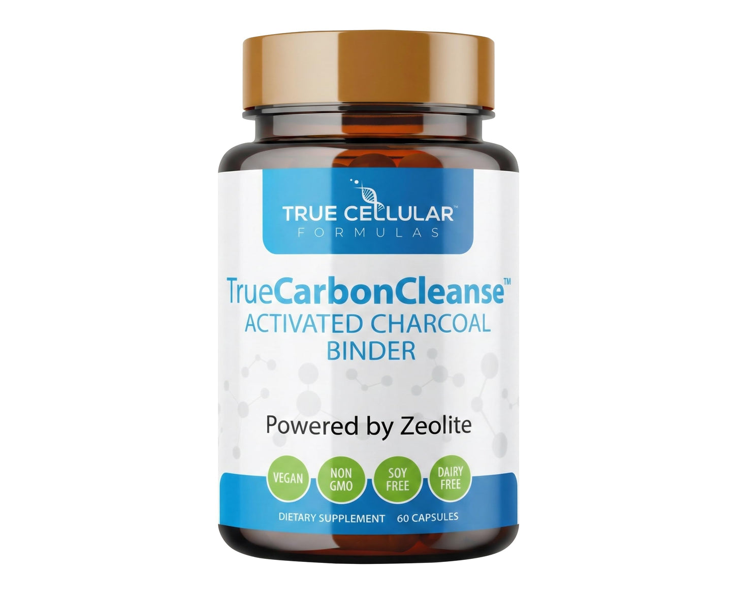 Gut Detox & Liver Cleanse - Organic Activated Charcoal Capsules with Clinoptilolite Zeolite Binder - TrueCarbonCleanse™ Carbon Supplement - 60 Bamboo Charcoal Pills True Cellular Formulas