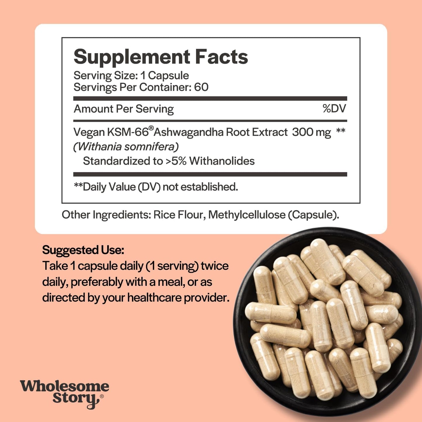 Vegan KSM 66 Ashwagandha Capsules| High Potency 5% Withanolides | Ashwagandha Root Extract Supplements | Ashwagandha 300mg | Stress Management & Well Being Support | 60 Ashwaganda Pills