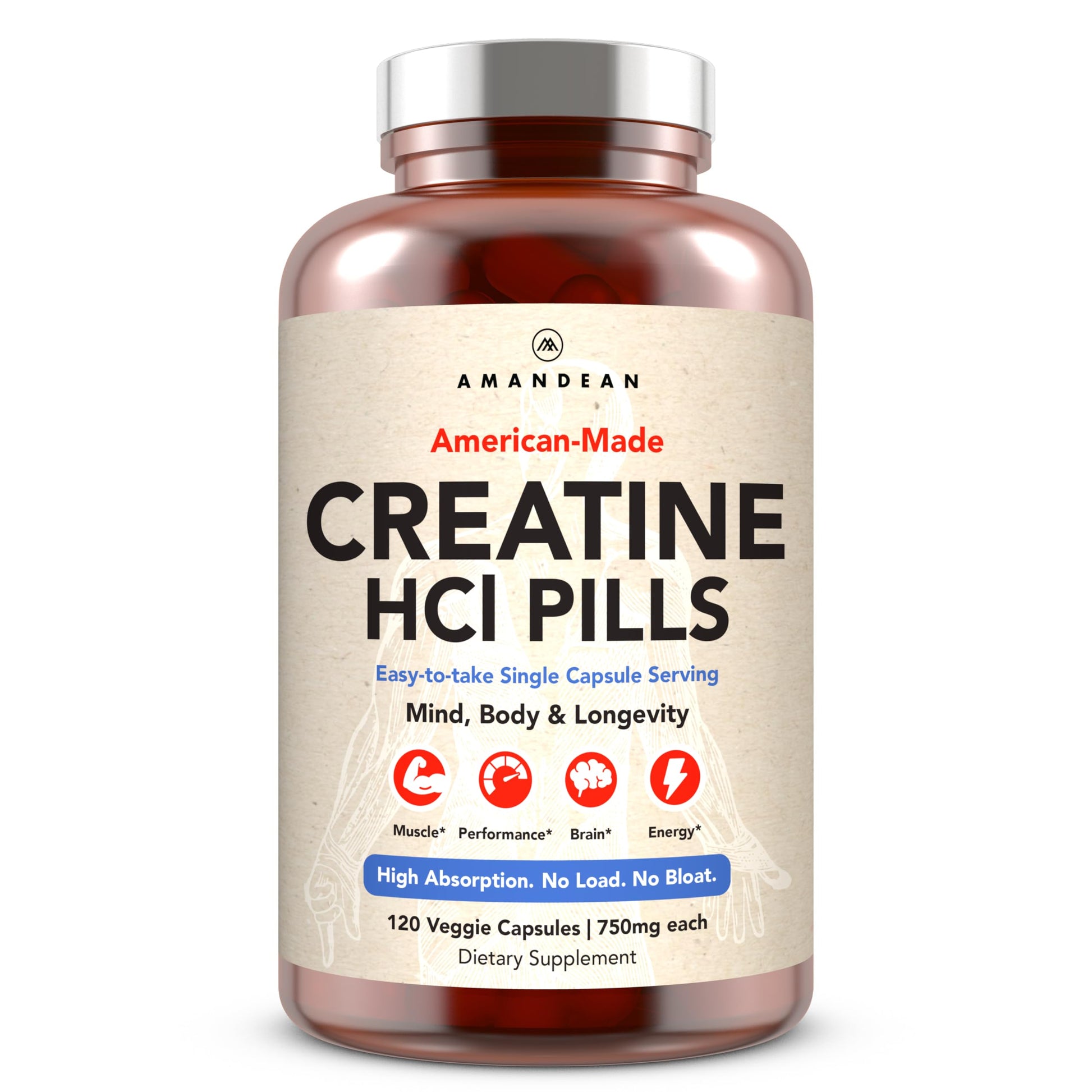 AMANDEAN Creatine HCl Pills. American Made CON-CRET. 120 Capsules. 7X Concentrated. No Bloat. Muscle, Energy, Cognitive, Recovery Support for Men & Women. Gluten Free, Non-GMO. AMANDEAN buy australia supplements