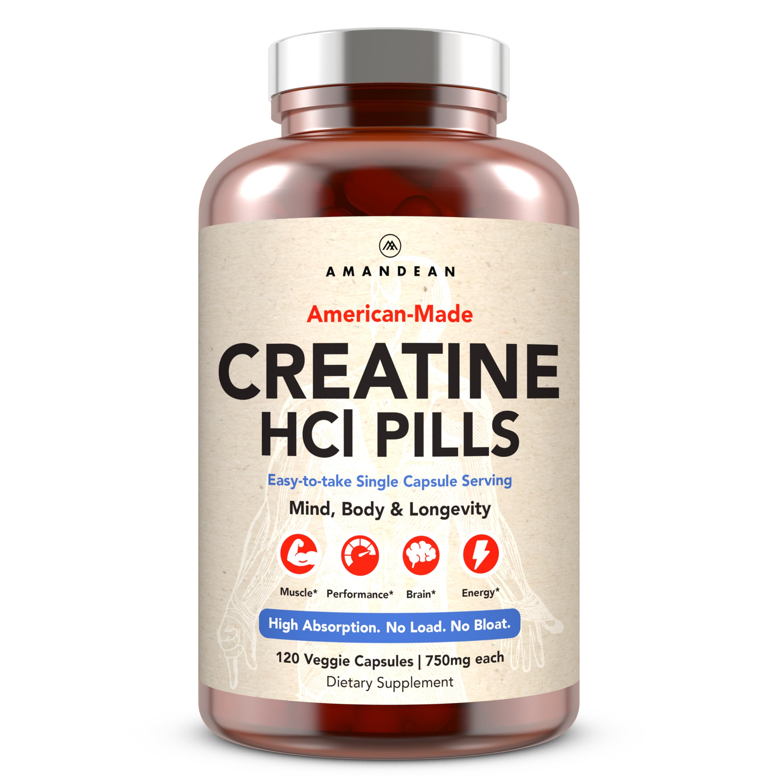 AMANDEAN Creatine HCl Pills. American Made CON-CRET. 120 Capsules. 7X Concentrated. No Bloat. Muscle, Energy, Cognitive, Recovery Support for Men & Women. Gluten Free, Non-GMO. AMANDEAN buy australia supplements