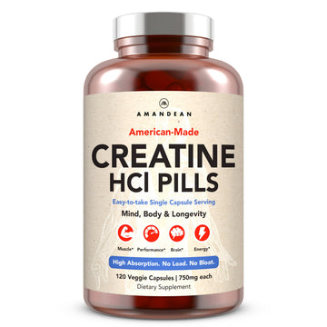 AMANDEAN Creatine HCl Pills. American Made CON-CRET. 120 Capsules. 7X Concentrated. No Bloat. Muscle, Energy, Cognitive, Recovery Support for Men & Women. Gluten Free, Non-GMO. AMANDEAN buy australia supplements