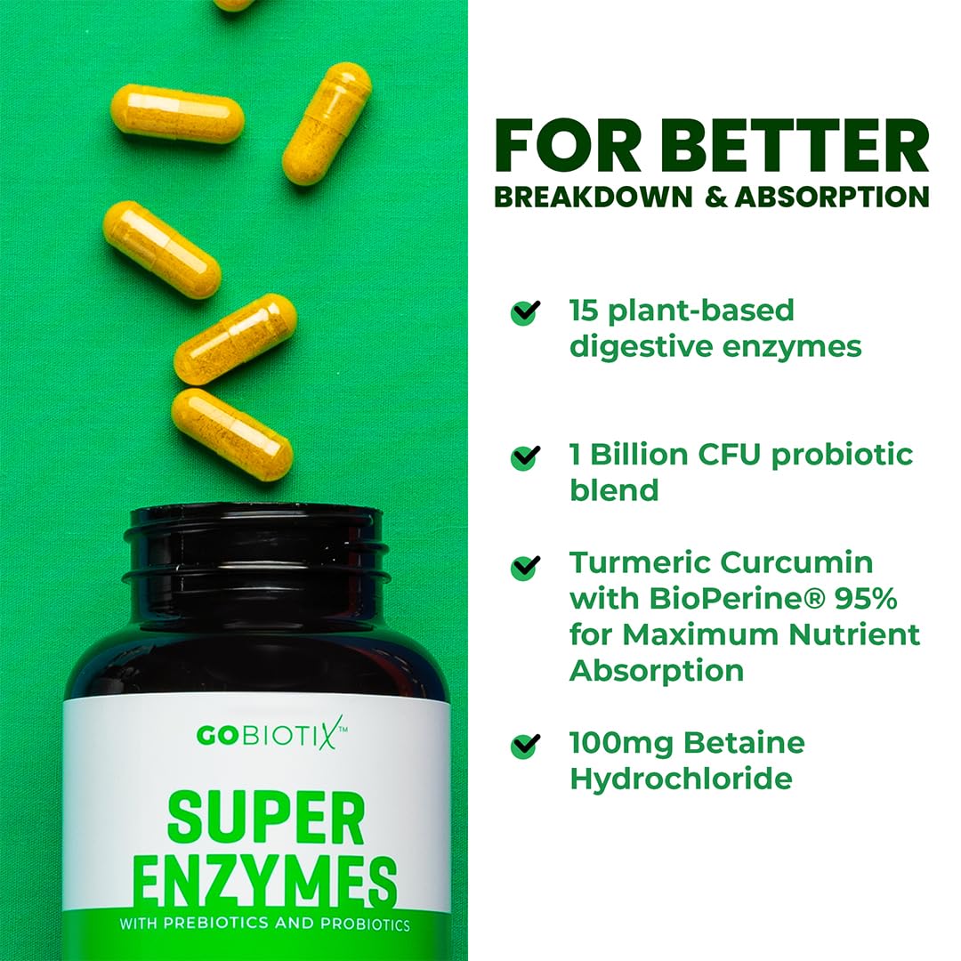 GoBiotix Digestive Enzymes Supplement with Prebiotics and Probiotics for Women and Men - Gut Health, Gluten Digestion, Lactose Absorption GOBIOTIX
