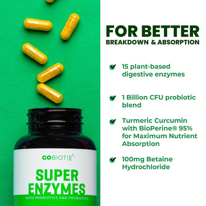 GoBiotix Digestive Enzymes Supplement with Prebiotics and Probiotics for Women and Men - Gut Health, Gluten Digestion, Lactose Absorption GOBIOTIX