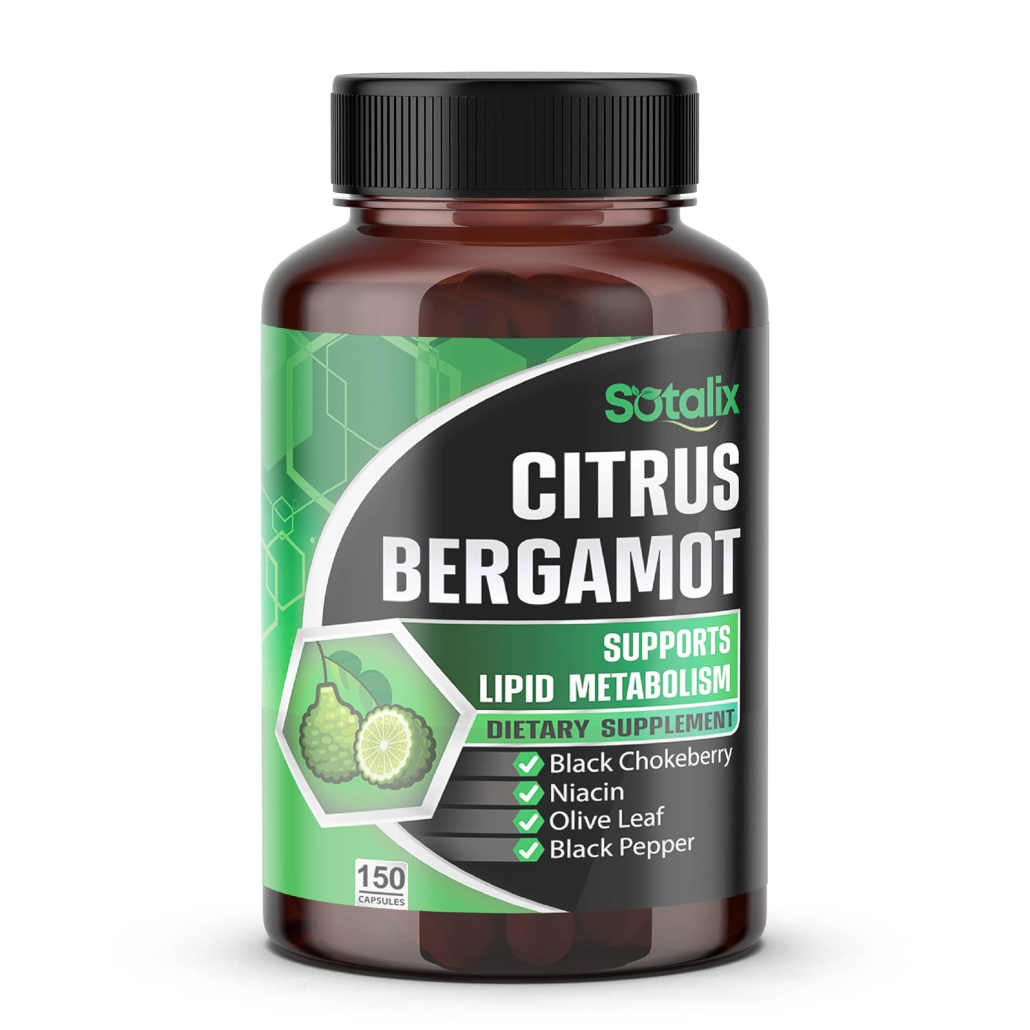 Premium Citrus Bergamot Organic Bergamot Supplement with Niacin Black Chokeberry Olive Leaf Black Pepper SOTALIX SUPPLEMENT