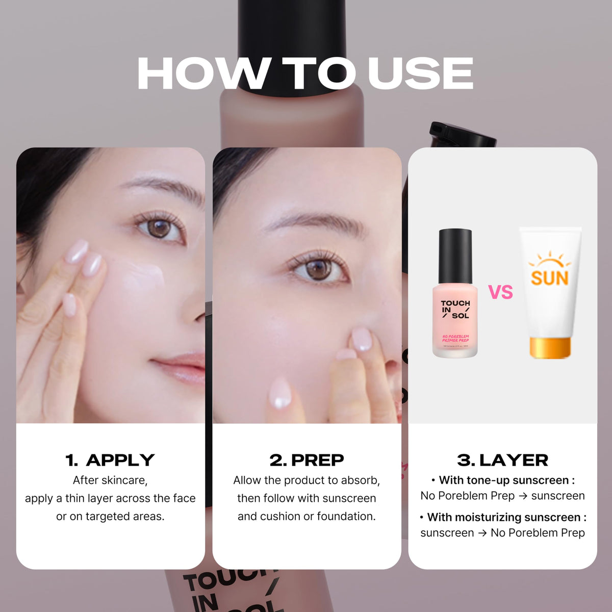 TOUCH IN SOL No Poreblem Primer Prep – Hydrating Makeup Primer, Smooth Matte Finish, Lightweight Pore-Smoothing Base for Long-Lasting Makeup, Korean Makeup Primer for Face (1.01 fl oz) TOUCH IN SOL