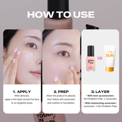 TOUCH IN SOL No Poreblem Primer Prep – Hydrating Makeup Primer, Smooth Matte Finish, Lightweight Pore-Smoothing Base for Long-Lasting Makeup, Korean Makeup Primer for Face (1.01 fl oz) TOUCH IN SOL