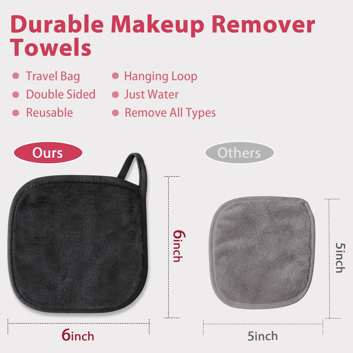 Makeup Remover Cloth, 6" x 6" Makeup Remover Towels Reusable Face Cloth for Washing Face, Makeup Remover Pads Microfiber Face Washcloth with Mesh Bag, 12 Pack, Grey Natwag