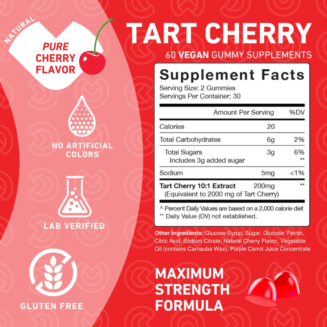 PUREFINITY Tart Cherry Gummies – Uric Acid Flush for Joint Relief & Recovery, Raw Juice Extract Antioxidant – Non-GMO, Gluten Free, Vegan, 60 Gummies