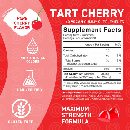 PUREFINITY Tart Cherry Gummies – Uric Acid Flush for Joint Relief & Recovery, Raw Juice Extract Antioxidant – Non-GMO, Gluten Free, Vegan, 60 Gummies