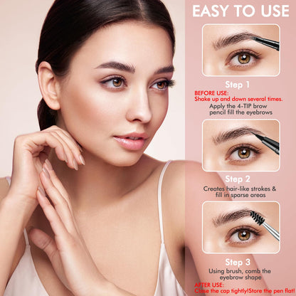 LAVONE Eyebrow Pencil, 2-in-1 Waterproof Microblading Brow Pen, Dark Brown LAVONE