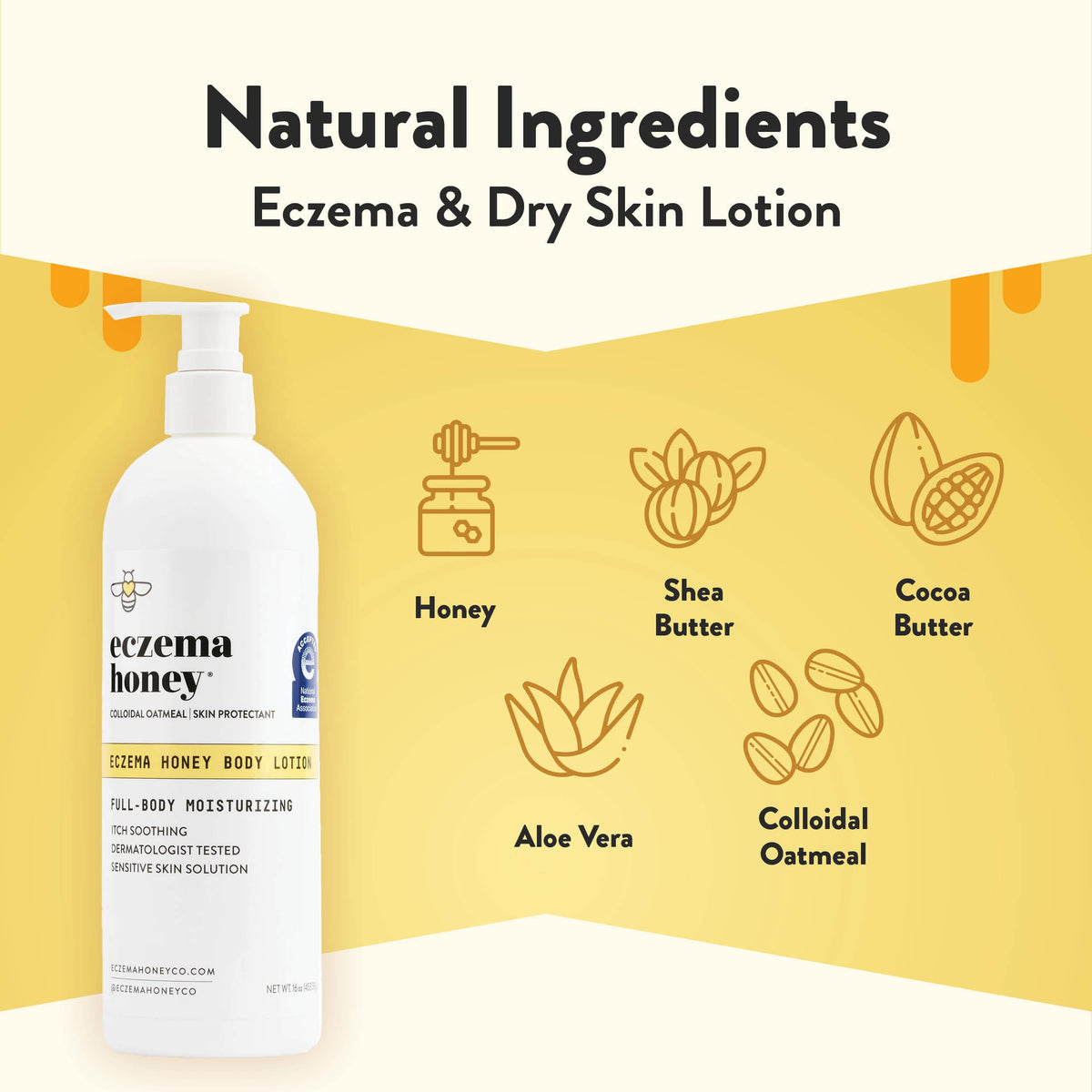 ECZEMA HONEY Oatmeal Body Lotion, Natural Dry Skin Repair (16 Oz) ECZEMA HONEY