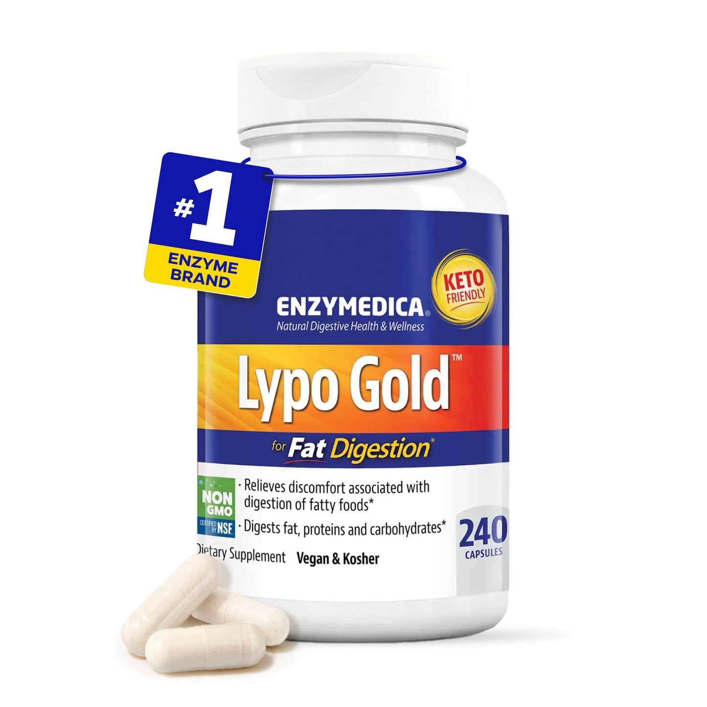 Enzymedica Lypo Gold - Protease, Amylase & Lipase Digestive Enzymes for Women & Men, Enzyme Supplement for Fat Digestion, Gut Health & Gallbladder Support, Helps Gas & Bloating, Gluten Free - 60 Caps Gsupps Australia