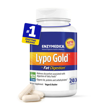 Enzymedica Lypo Gold - Protease, Amylase & Lipase Digestive Enzymes for Women & Men, Enzyme Supplement for Fat Digestion, Gut Health & Gallbladder Support, Helps Gas & Bloating, Gluten Free - 60 Caps Gsupps Australia