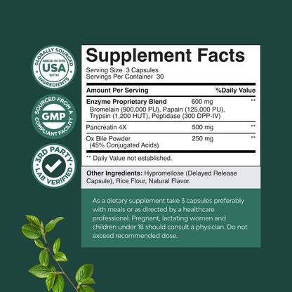 Digestive Enzymes with Ox Bile - Ox Bile Supplements for No Gallbladder with Trypsin, Papain & Bromelain Enzyme for Pancrease Cleanse & Detox - Pancreatin Digestion Enzymes for Women & Men - 90 Ct Gsupps Australia
