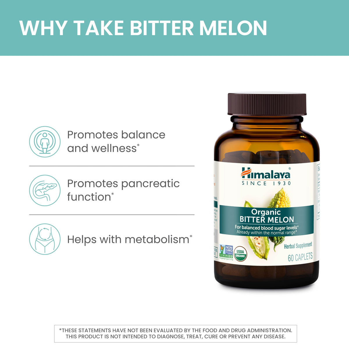 Himalaya Organic Bitter Melon - Herbal Glucose Metabolism Support - USDA Organic, Non-GMO, Vegan, Gluten Free Himalaya