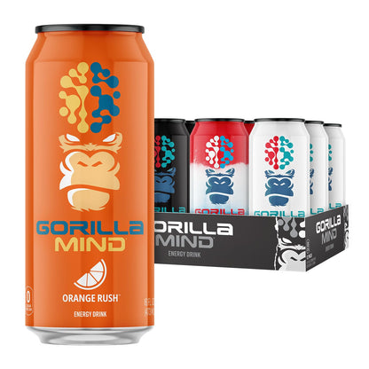Gorilla Mind Energy Drink | Unmatched Energy · Amplified Focus | N-Acetyl-L-Tyrosine, Alpha-GPC, 200mg Caffeine, Uridine, Saffron | 0 Sugar Or Artificial Colors | 16oz, 12-Pack (Black Cherry Vanilla)