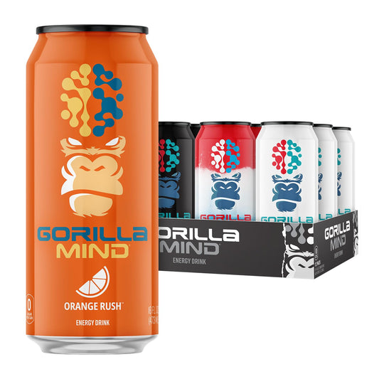 Gorilla Mind Energy Drink | Unmatched Energy · Amplified Focus | N-Acetyl-L-Tyrosine, Alpha-GPC, 200mg Caffeine, Uridine, Saffron | 0 Sugar Or Artificial Colors | 16oz, 12-Pack (Black Cherry Vanilla)