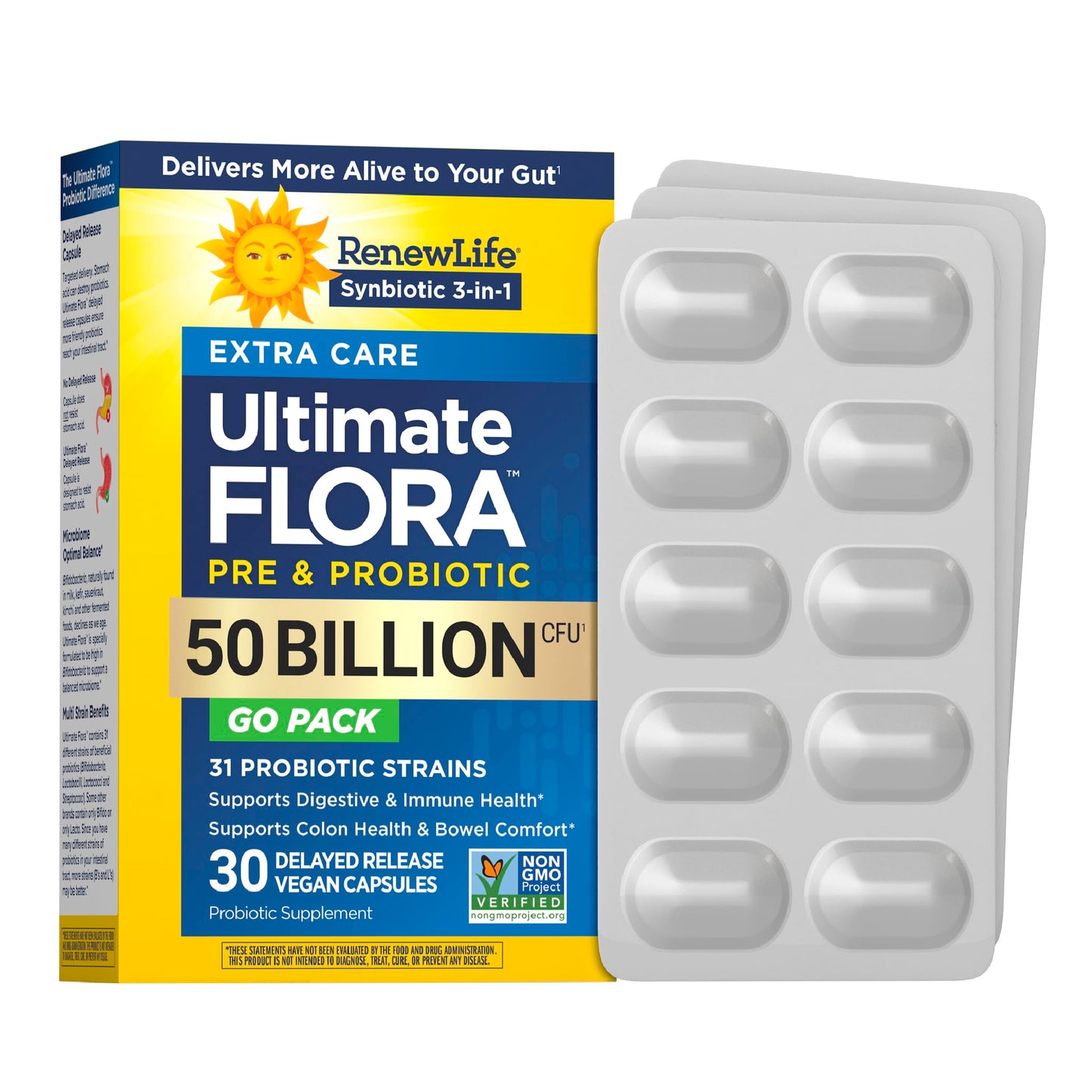 Renew Life Extra Care Digestive Probiotic Capsules, 50 Billion CFU Guaranteed, Daily Supplement Supports Immune, Digestive, Respiratory Health(1), L. Rhamnosus GG, Dairy, Soy and Gluten-Free, 90 Count | 90 Vegetarian Capsules | Supports Digestive, Immune Gsupps Australia
