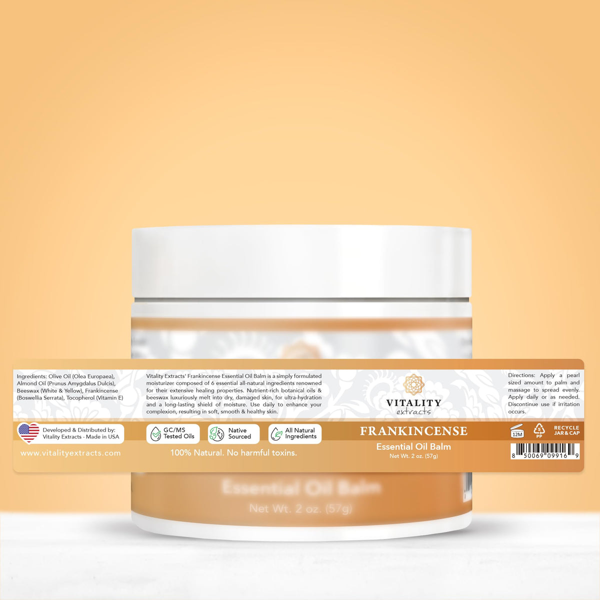 Vitality Extracts Frankincense Essential Oil Balm (2oz) – Boswellia Serrata, Beeswax & Vitamin E, Deep Moisturizing Skin Balm for Dry, Cracked Skin, Soothing & Nourishing for All Skin Types Vitality