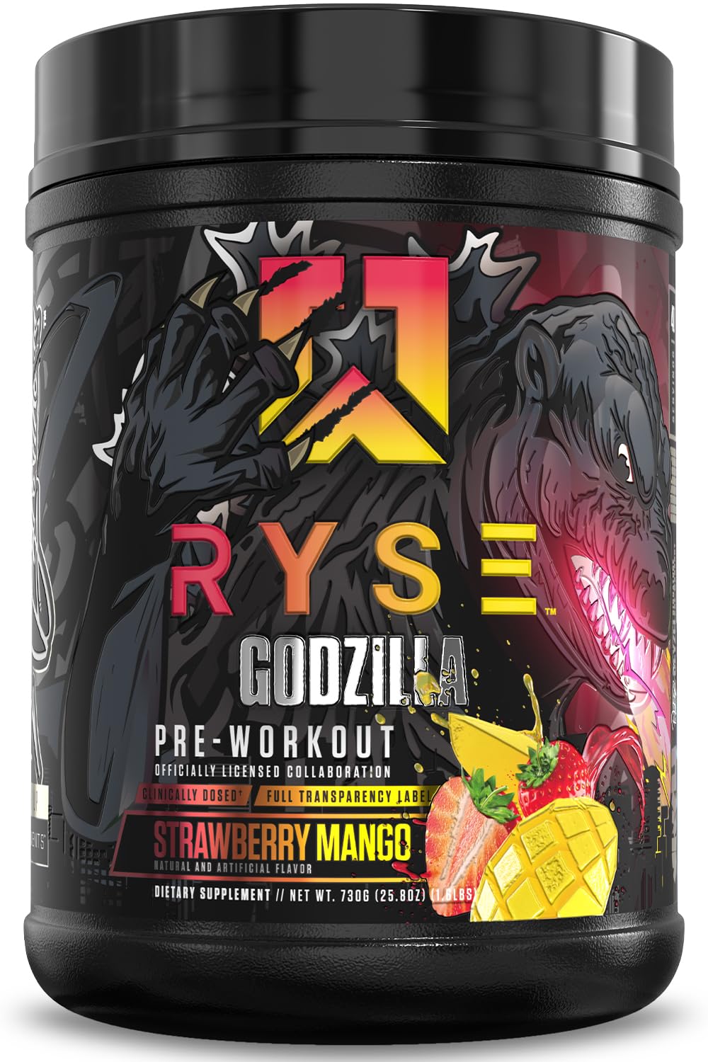 RYSE Godzilla X Noel Deyzel Pre Workout Powder - Monsterberry Lime - 400mg Caffeine, High Stim Pre-Workout for Men & Women with Citrulline & Beta Alanine - Energy, Pump & Focus - 20/40 Servings