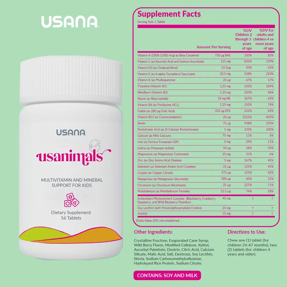 USANA Usanimals Multivitamin for Kids - Daily Chewable Tablets with Vitamins A, C, D, E, B6, B12, Zinc, Iron - Supports Immune, Bone & Brain Health USANA buy australia supplements