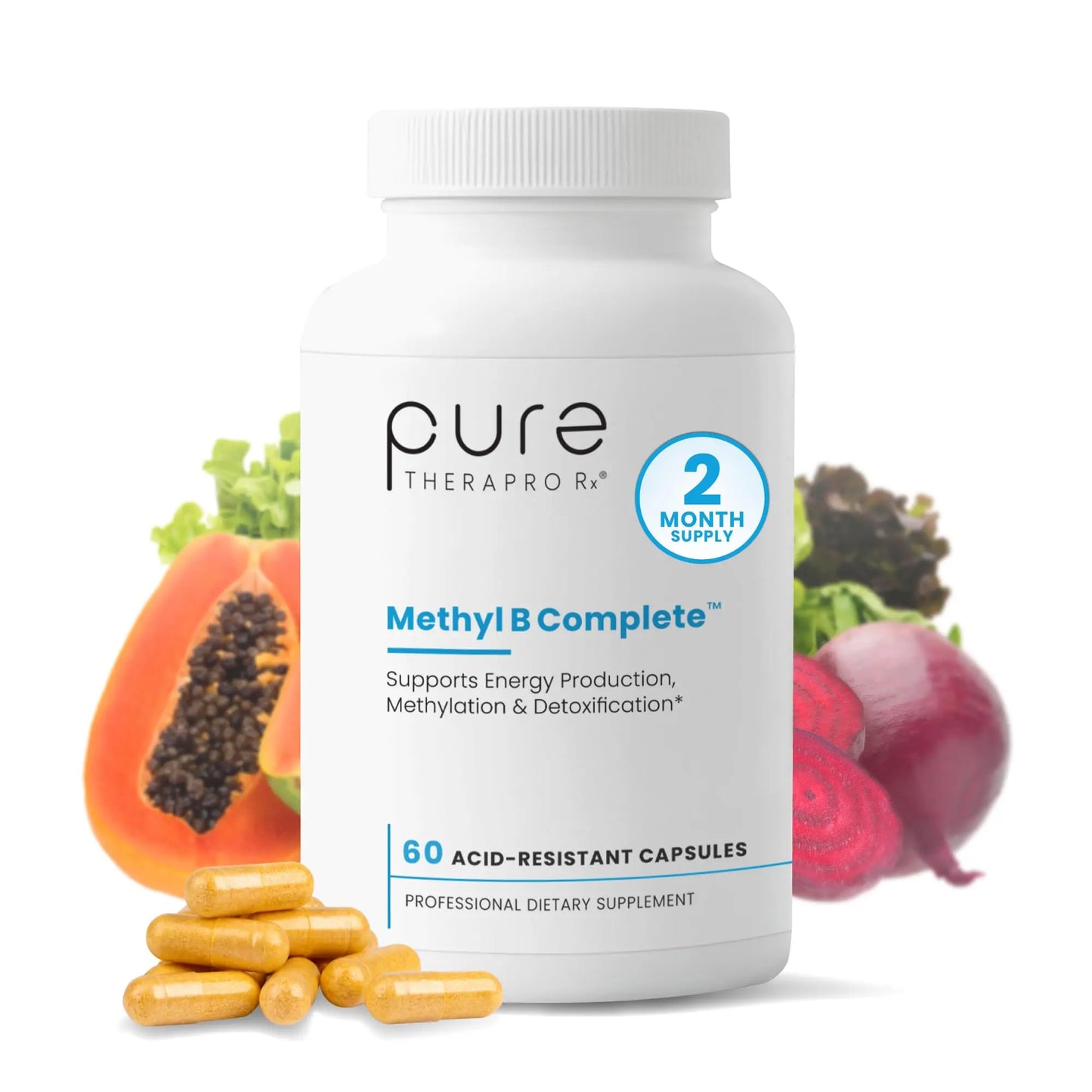Methylated B Complex Vitamins, Made in USA, 2 Month Supply, Methyl B Complete Quatrefolic 5-MTHF Folate, B12 Methylcobalamin, TMG Trimethylglycine Pure Therapro Rx