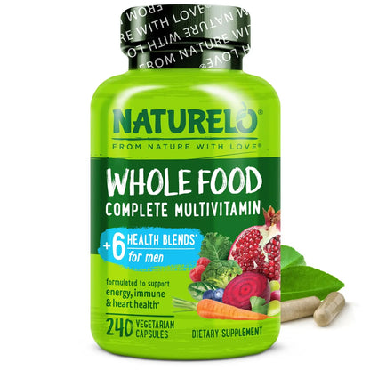 NATURELO Mens Multivitamins - Whole Food Multivitamin for Men with Vitamins, Minerals - 240 Vegetarian Capsules for Energy, Brain, Heart, Eye Health* NATURELO