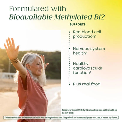 MegaFood Methyl B12 - Vegan - Includes Methyl Folate, Vitamin B12 & B6 - Supports Cellular Energy Production, Nervous System Health MegaFood