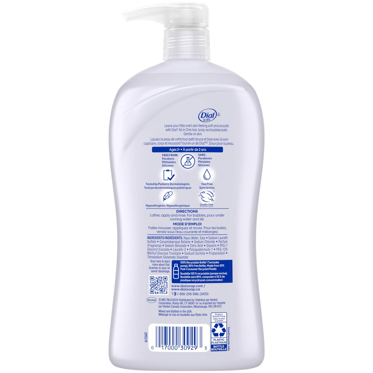 Dial Kids Lavender 3-in-1 Body + Hair + Bubble Bath, Body Wash, 32 Fl Oz Dial