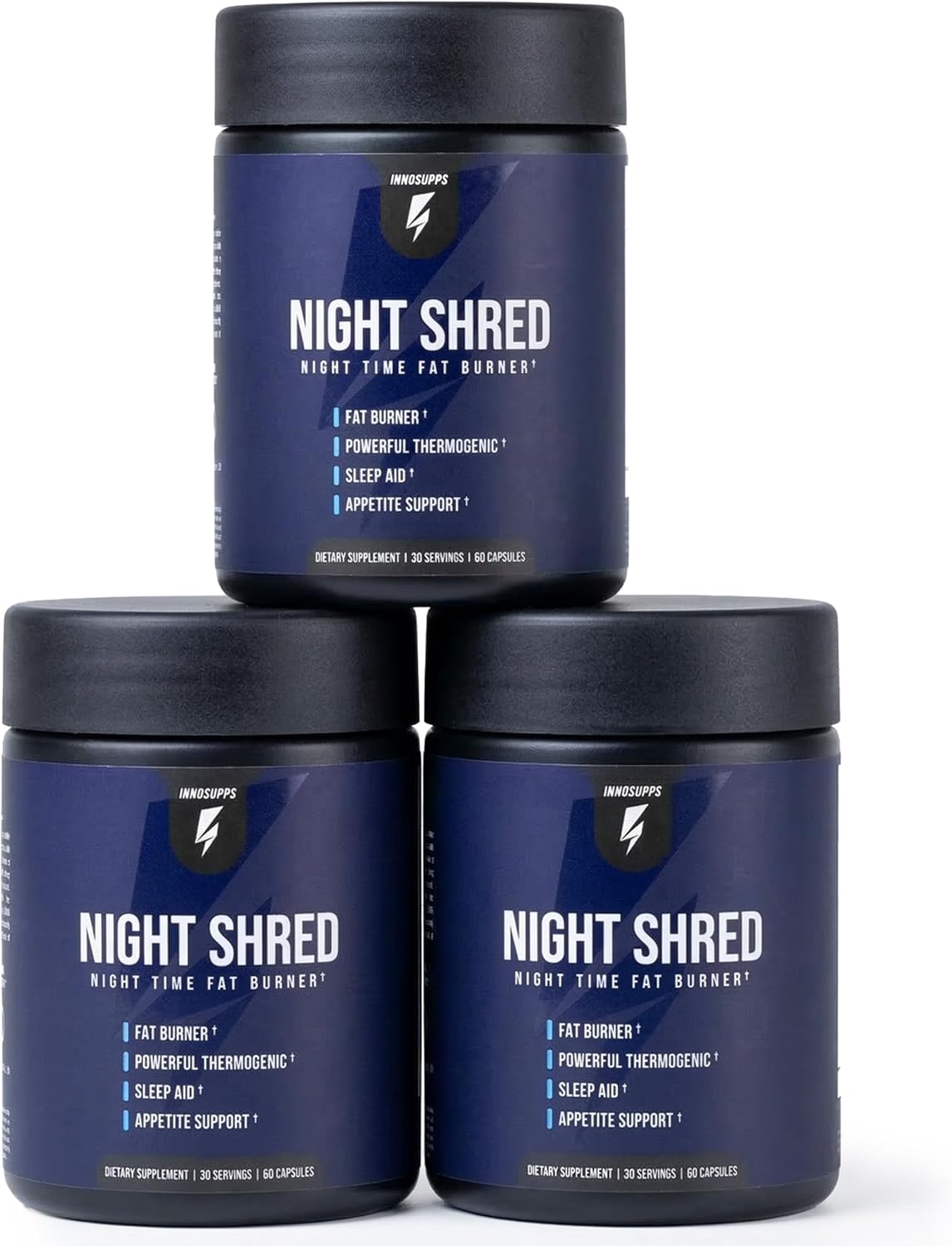 InnoSupps Night Shred Fat Burner and Natural Sleep Support | Ashwaganda, 5-HTP, CLA, Melatonin | Appetite Suppressant | Weight Loss Support Nighttime Fat Burning (180 Vegetarian Capsules)