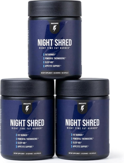 InnoSupps Night Shred Fat Burner and Natural Sleep Support | Ashwaganda, 5-HTP, CLA, Melatonin | Appetite Suppressant | Weight Loss Support Nighttime Fat Burning (180 Vegetarian Capsules)