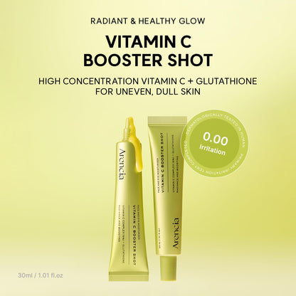 Arencia Vitamin C Booster Shot Serum with Glutathione, Niacinamide and Vitamin E for Dark Spot Care, Fine Lines & Wrinkles, Glass Skin, Korean Skincare 30ml/1.01 fl.oz ARENCIA
