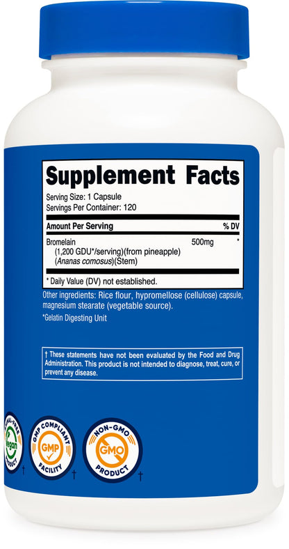 Nutricost Bromelain 500mg, 120 Vegetarian Capsules - Bromelain (1200 GDU), Non-GMO, Gluten Free Nutricost