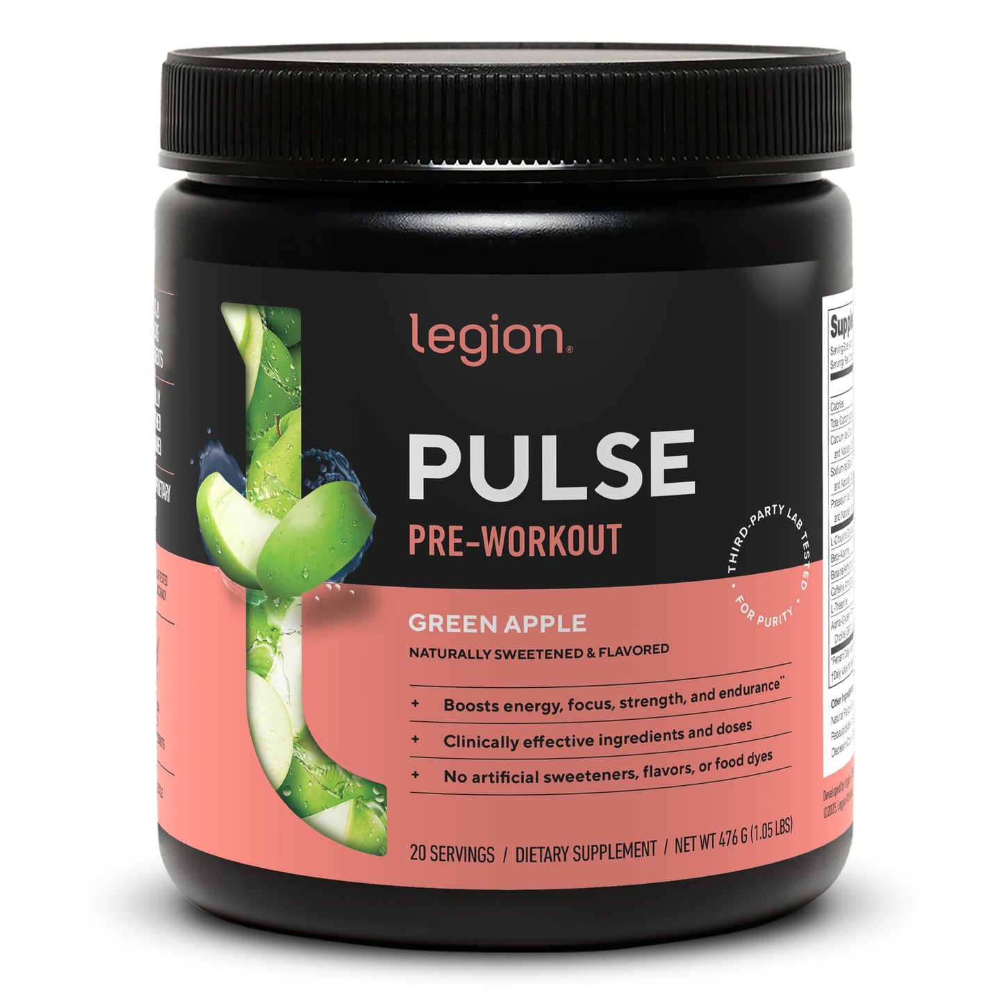 LEGION Pulse Pre Workout Supplement - All Natural Nitric Oxide Preworkout Drink to Boost Energy, Creatine Free, Naturally Sweetened, Beta Alanine, Citrulline, Alpha GPC (Fruit Punch)
