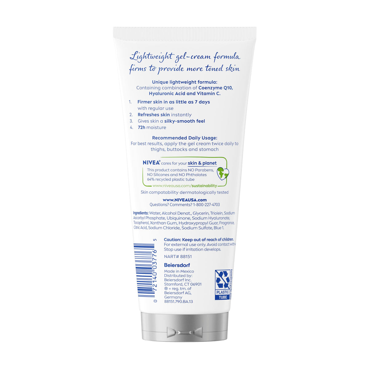 NIVEA Skin Firming & Toning Body Gel Cream with Q10, Hyaluronic Acid and Vitamin C, Clinically Tested Skin Firming & Toning Cream, 72-Hour Moisture, 6.7 Oz Tube NIVEA