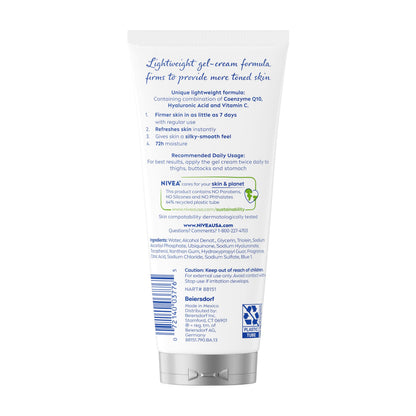 NIVEA Skin Firming & Toning Body Gel Cream with Q10, Hyaluronic Acid and Vitamin C, Clinically Tested Skin Firming & Toning Cream, 72-Hour Moisture, 6.7 Oz Tube NIVEA