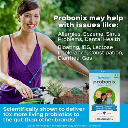 Probonix Humarian Liquid Probiotics for Adults - 12-Strain Probiotic Drops to Fortify Gut Health, Immunity and More - 30-Day Supply - Delicious Grape Flavor Probonix