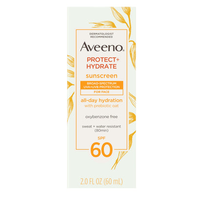 Aveeno Protect + Hydrate SPF 60 Face Sunscreen, Prebiotic Oat, 2 fl oz Aveeno