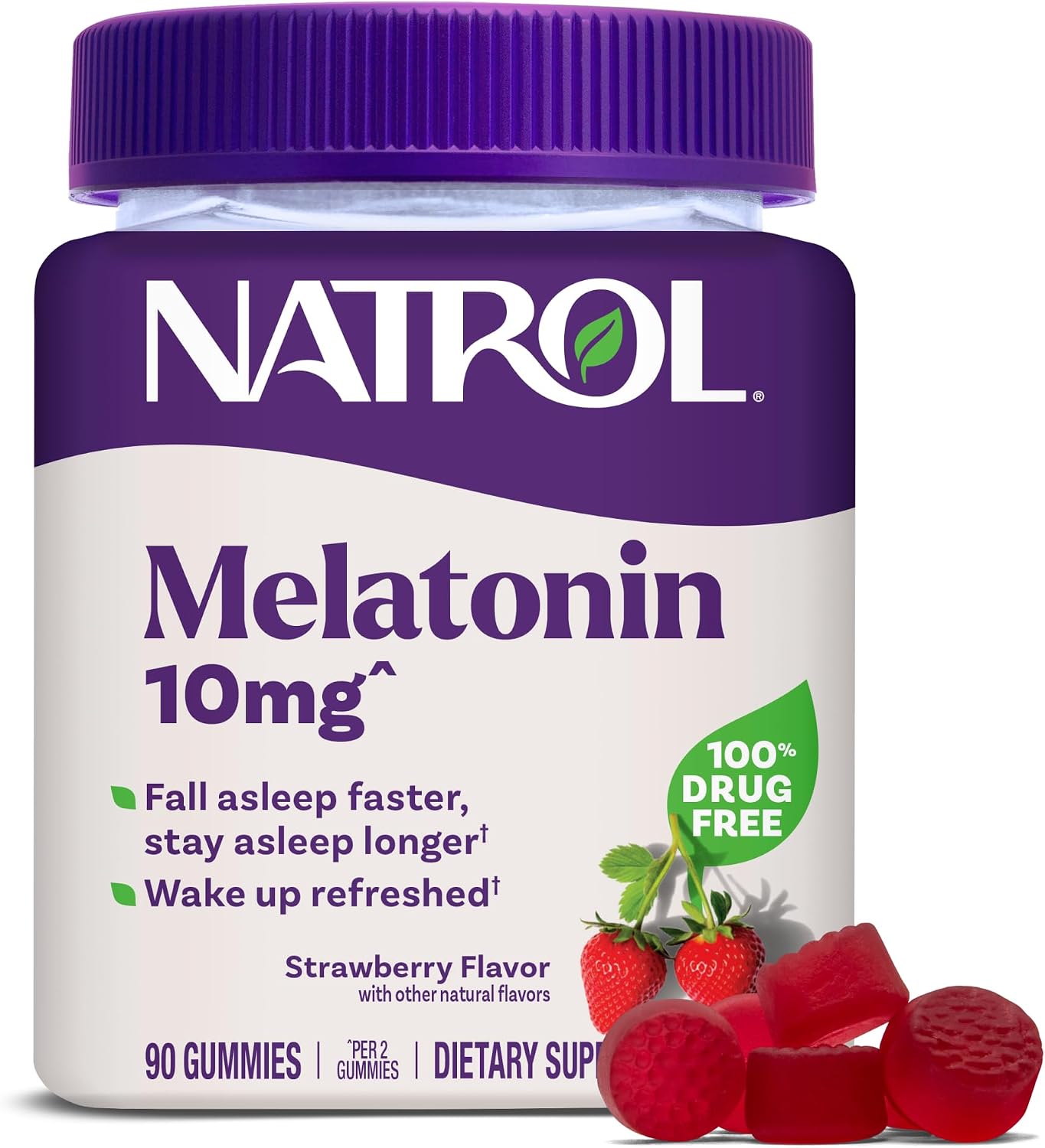 Natrol Melatonin 10 mg Gummies, Sleep Support for Adults, 90 Gummies | Supplement to Fall Asleep Faster & Stay Asleep Longer, Wake Up Refreshed, 100% Drug-Free, Strawberry-flavored, 45 Day Supply Gsupps Australia