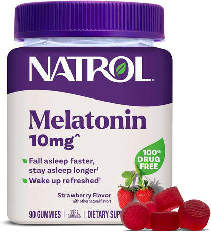 Natrol Melatonin 10 mg Gummies, Sleep Support for Adults, 90 Gummies | Supplement to Fall Asleep Faster & Stay Asleep Longer, Wake Up Refreshed, 100% Drug-Free, Strawberry-flavored, 45 Day Supply Gsupps Australia