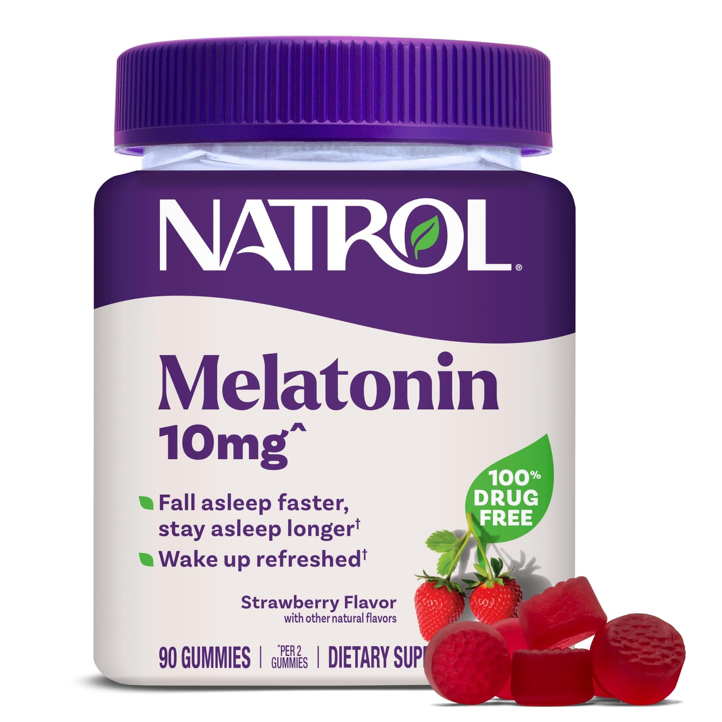 Natrol 10 mg Melatonin Gummies, Sleep Support for Adults, Melatonin Supplements for Sleeping, 90 Strawberry-Flavored Gummies, 45 Day Supply Natrol