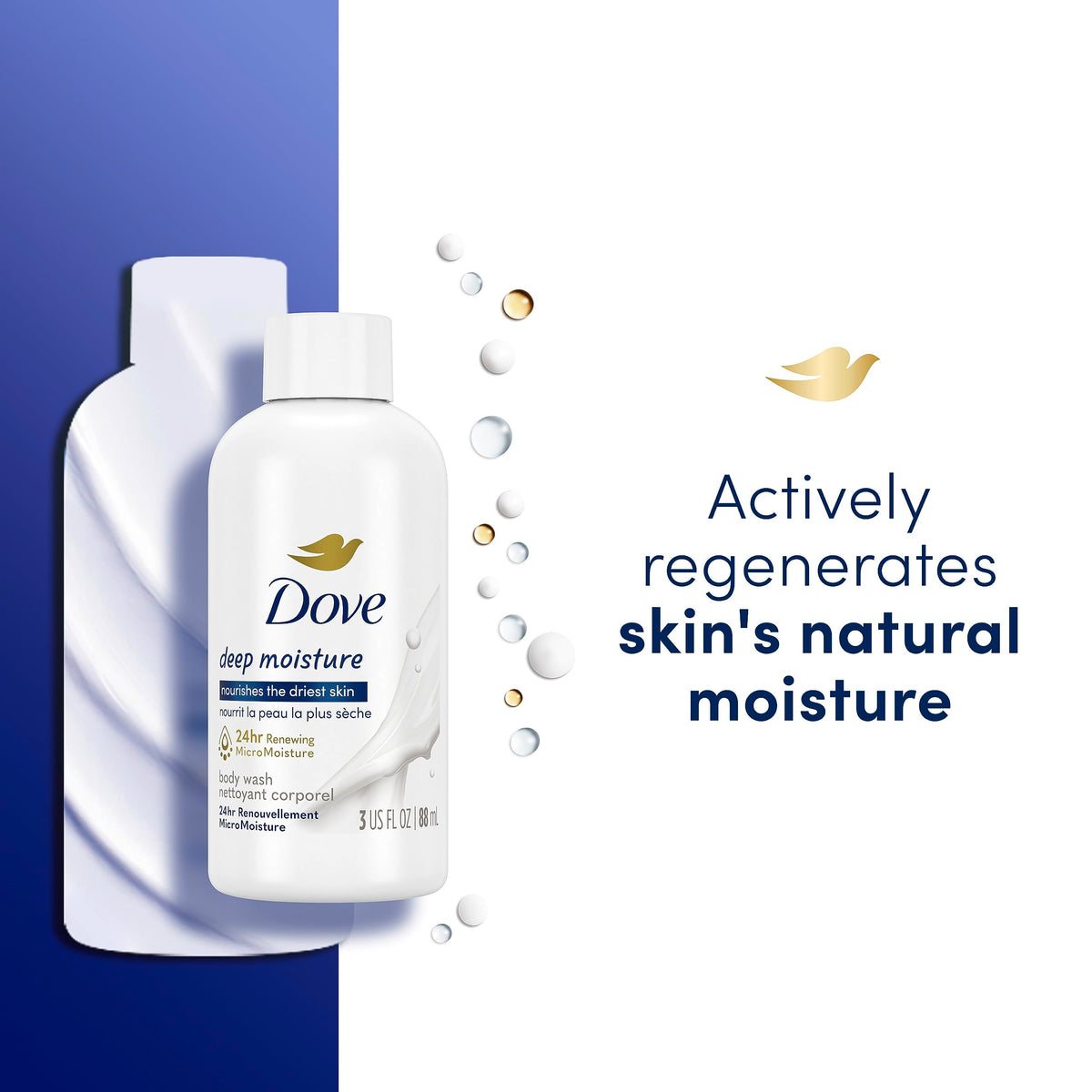 Dove Body Wash Deep Moisture for 24hr Lotion-Soft Skin Moisturizing Skin Cleanser with No Sulfates No Parabens 3 oz Dove