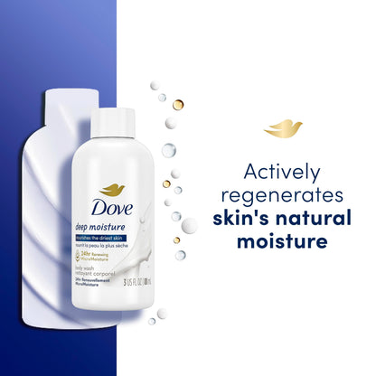 Dove Body Wash Deep Moisture for 24hr Lotion-Soft Skin Moisturizing Skin Cleanser with No Sulfates No Parabens 3 oz Dove