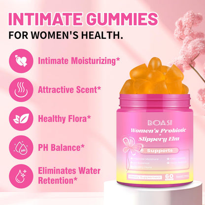 Boasi Women's Probiotics Slippery Elm Gummies,Her Juicy PH Balance,Vaginal Feminine Probiotics Pineapple Gummies,Digestive,Immune Health Boasi
