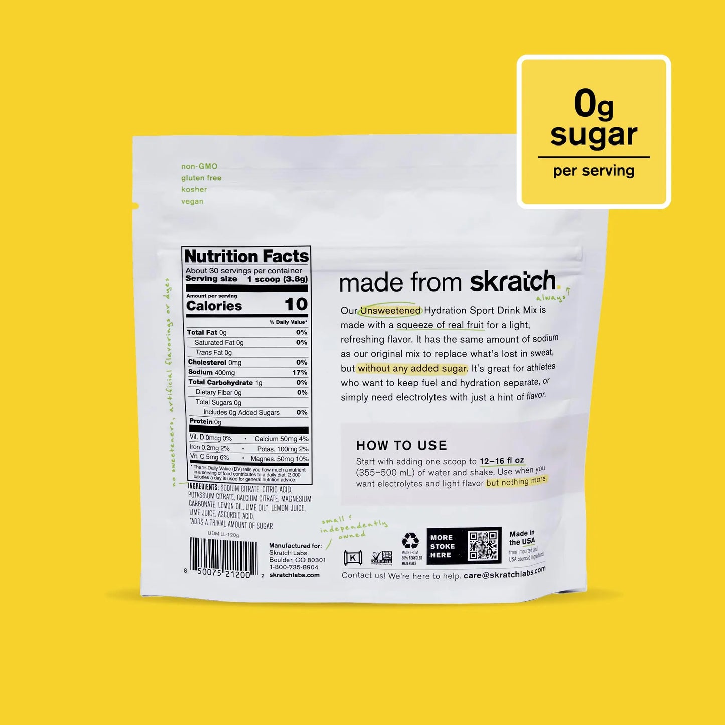 Skratch Labs Unsweetened Hydration Sport Drink Mix | Sugar Free | Electrolytes Booster | Lemon + Lime - 30 Servings | Non-GMO Skratch Labs