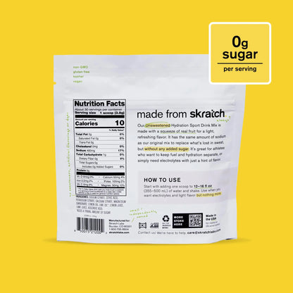 Skratch Labs Unsweetened Hydration Sport Drink Mix | Sugar Free | Electrolytes Booster | Lemon + Lime - 30 Servings | Non-GMO Skratch Labs
