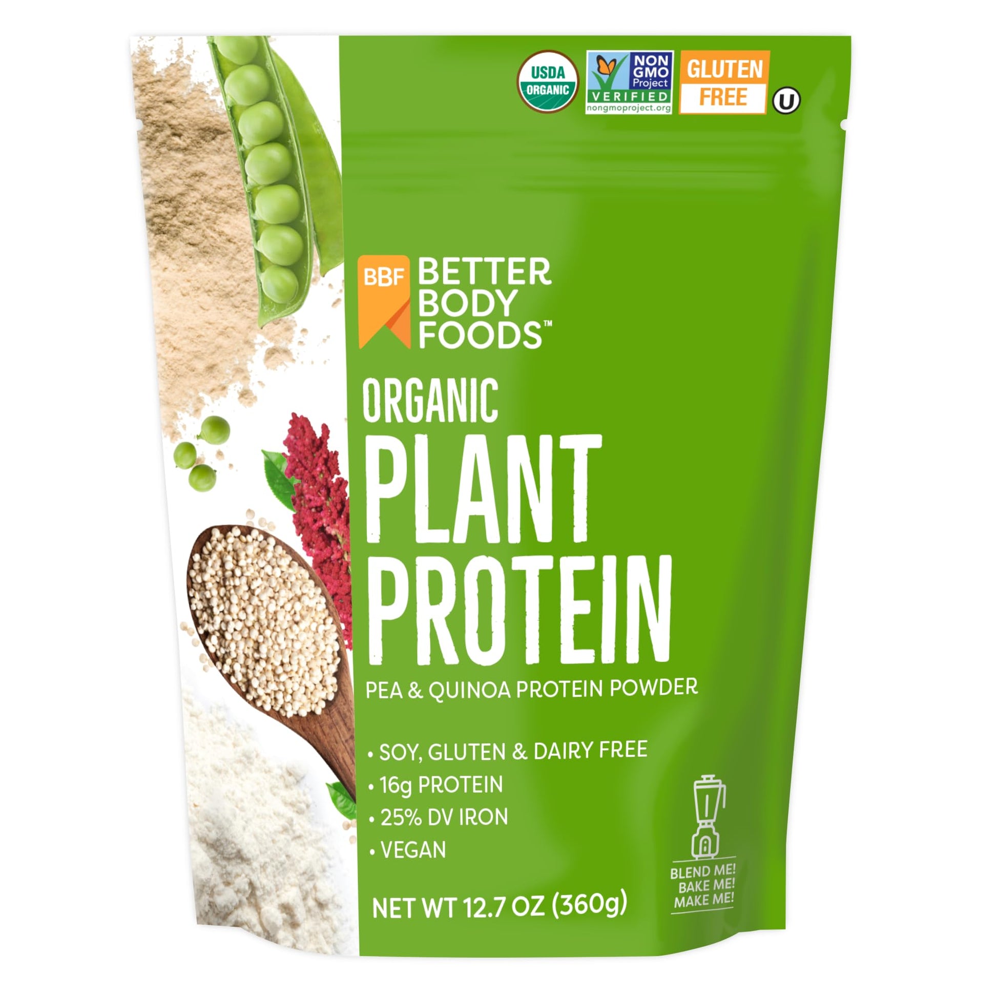 BetterBody Foods Organic Plant Based Protein Powder, 16g of Protein 24% DV, Vegan, Low Net Carbs, Gluten Free, Dairy Free, No Sugar Added, Soy Free, Non-GMO, 12.7 Ounces BetterBody Foods buy australia supplements