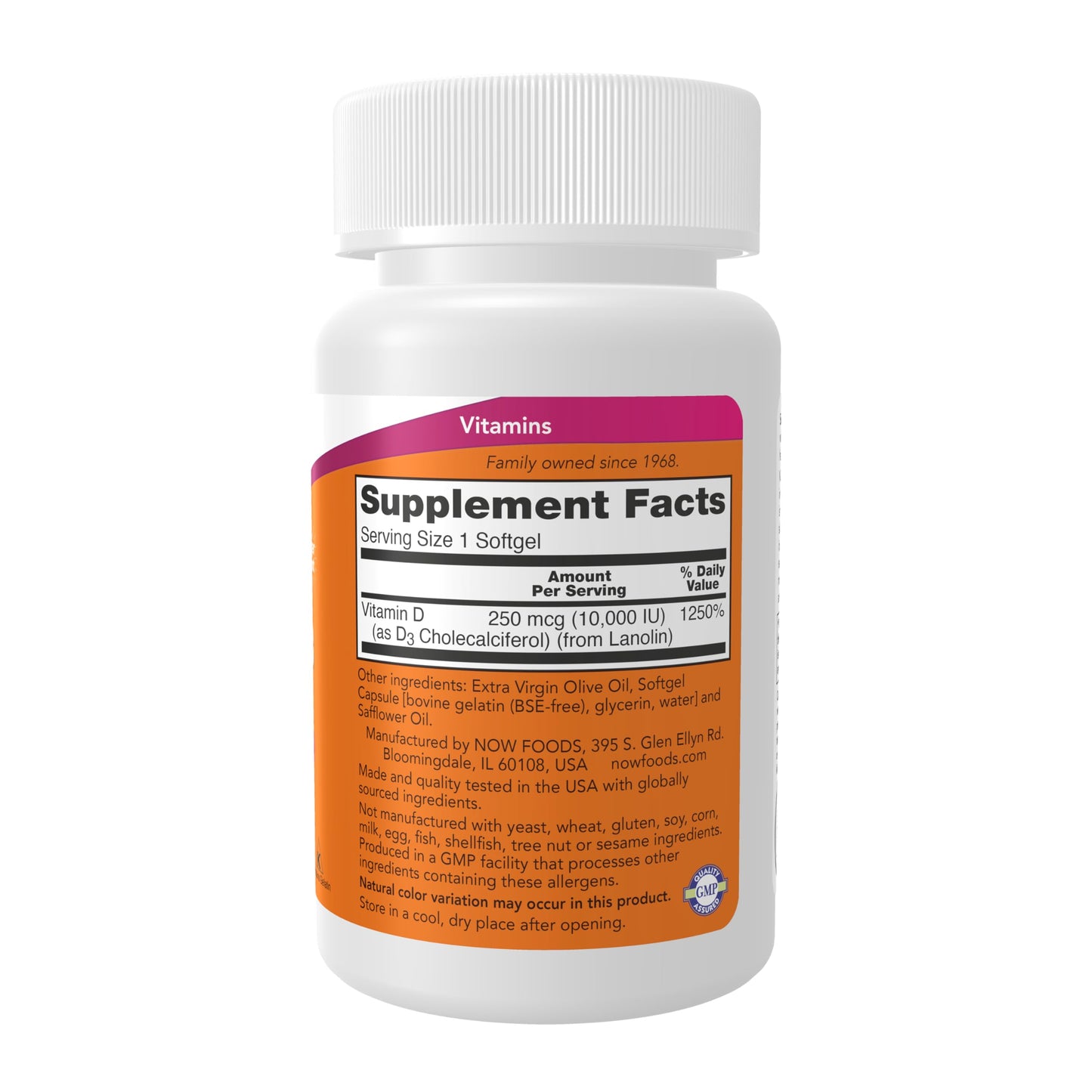 NOW Foods Supplements, Vitamin D-3 10,000 IU, Highest Potency, Structural Support*, 120 Softgels Gsupps Australia