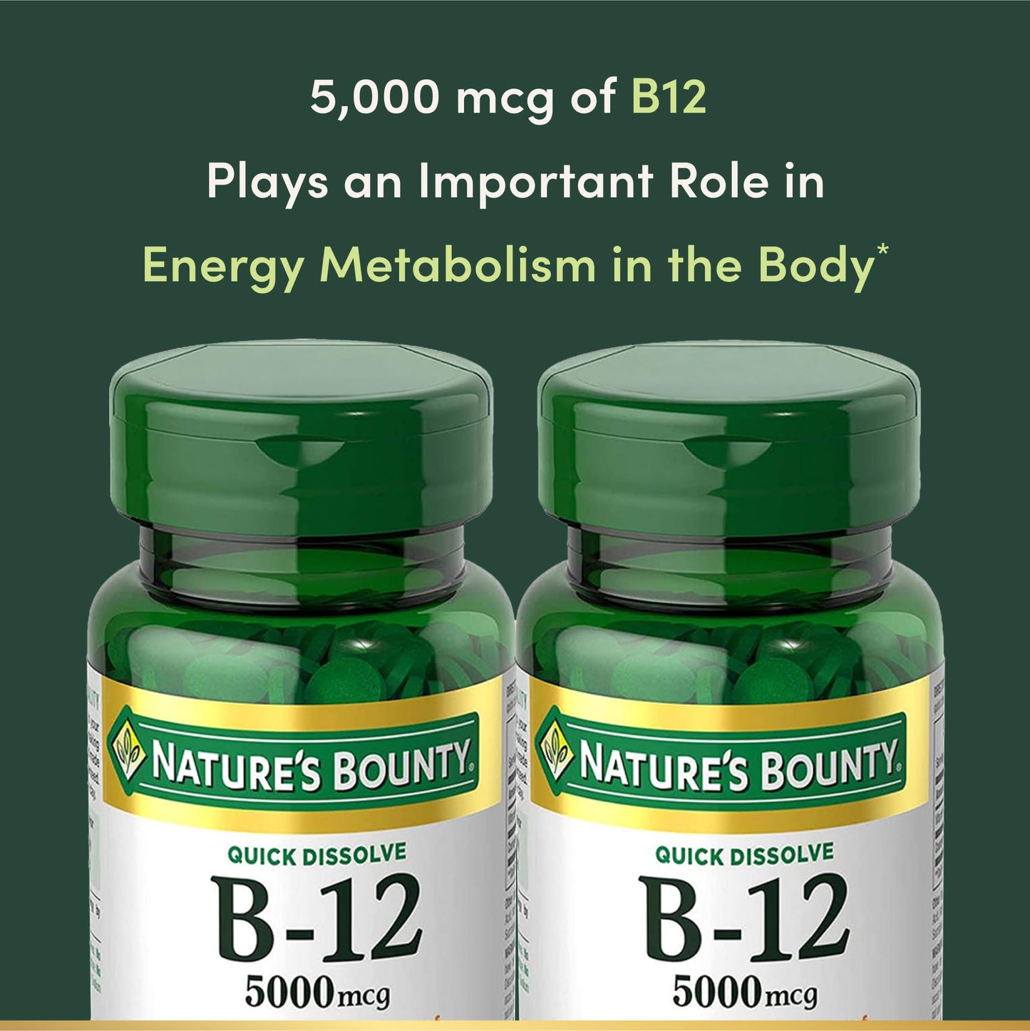 Vitamin B12 by Nature's Bounty, Quick Dissolve Vitamin Supplement, Supports Energy Metabolism and Nervous System Health, 5000mcg Nature's Bounty