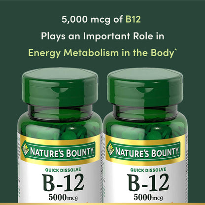 Vitamin B12 by Nature's Bounty, Quick Dissolve Vitamin Supplement, Supports Energy Metabolism and Nervous System Health, 5000mcg Nature's Bounty